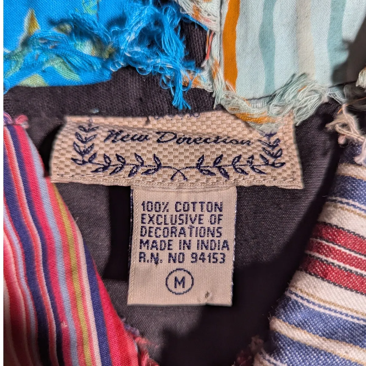 Vtg 1990s New Direction Black Cotton Lightweight Patchwork Button Up Jacket M Size M - Image 3