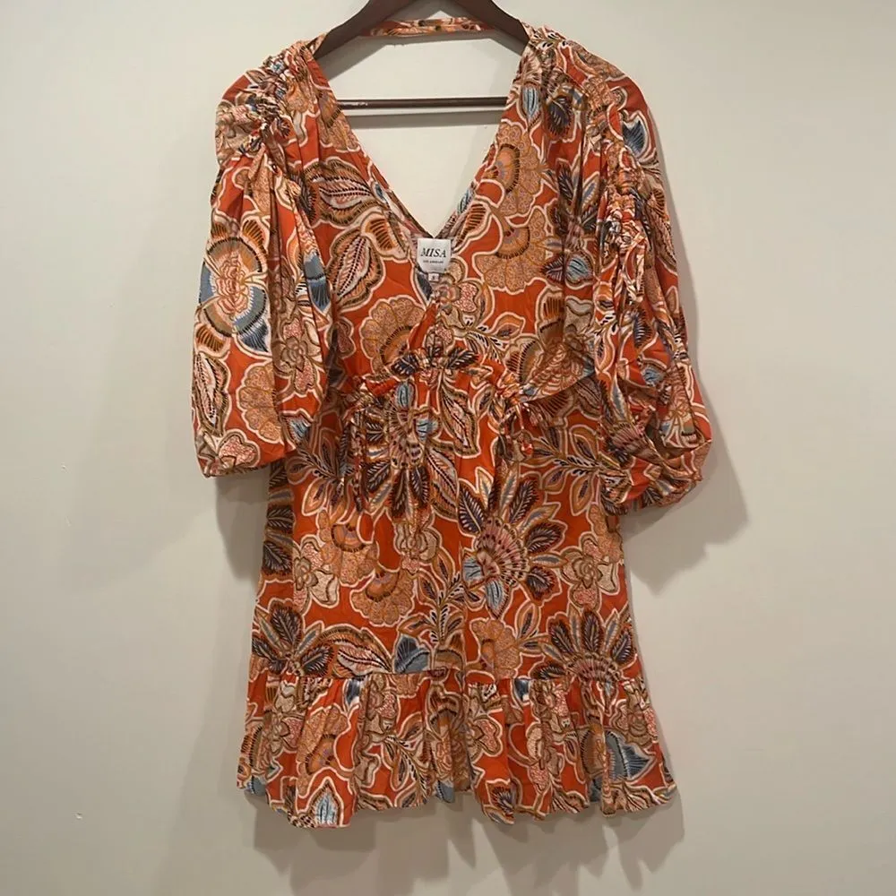 NWT Misa Los Angeles Sari Floral‎ Poplin Balloon-Sleeve Mini Dress - Size Small - Image 5
