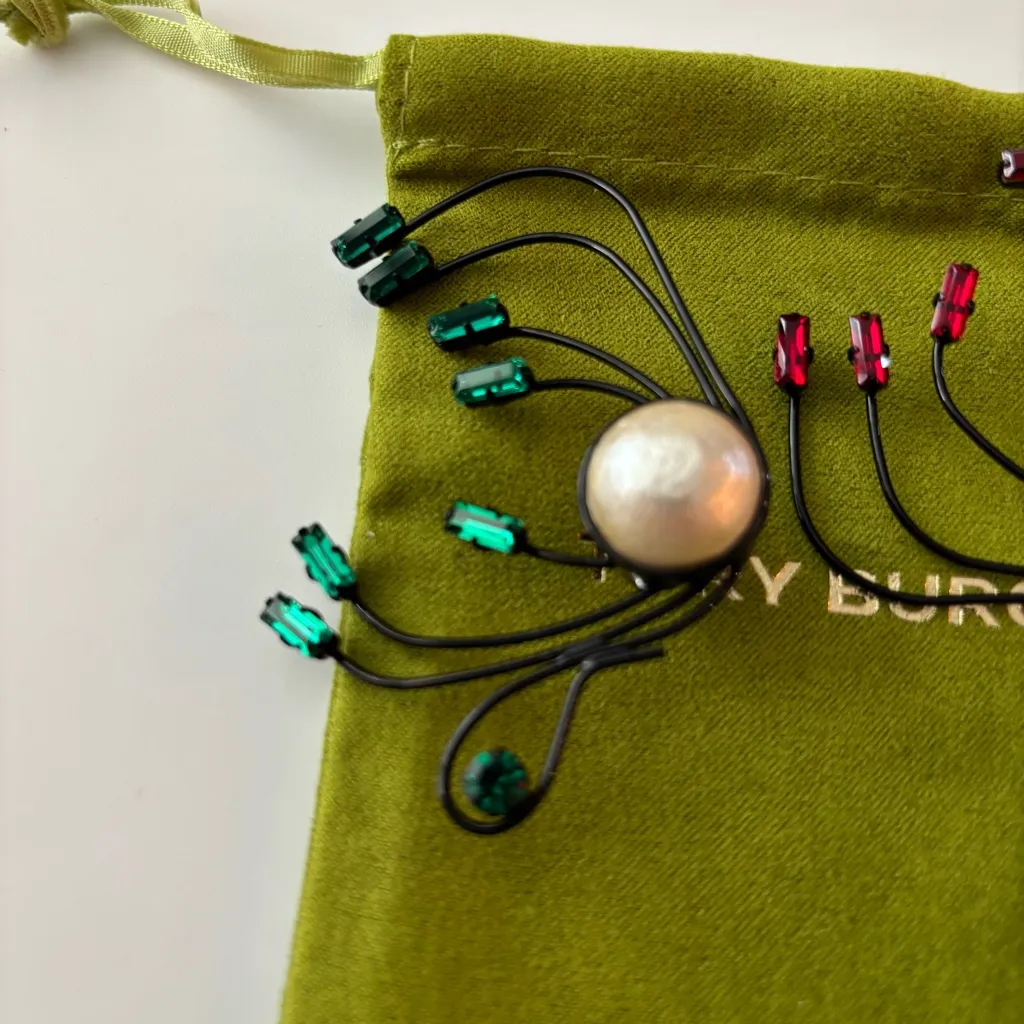 Tory Burch  NWOT Gold Teardrop Earrings with Red and Green Accents - Image 8