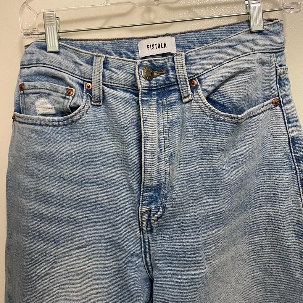 Pistola Womens Light Blue Wash Denim Jeans 26 26x29 Cuffed Cuff Leg Distressed - Image 2