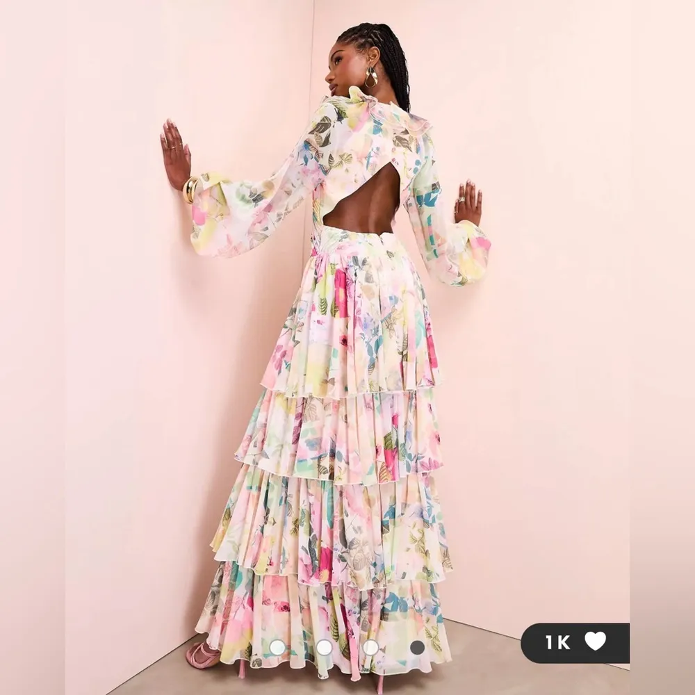 ASOS LUXE organza ruffle high low maxi dress in floral print - Image 4