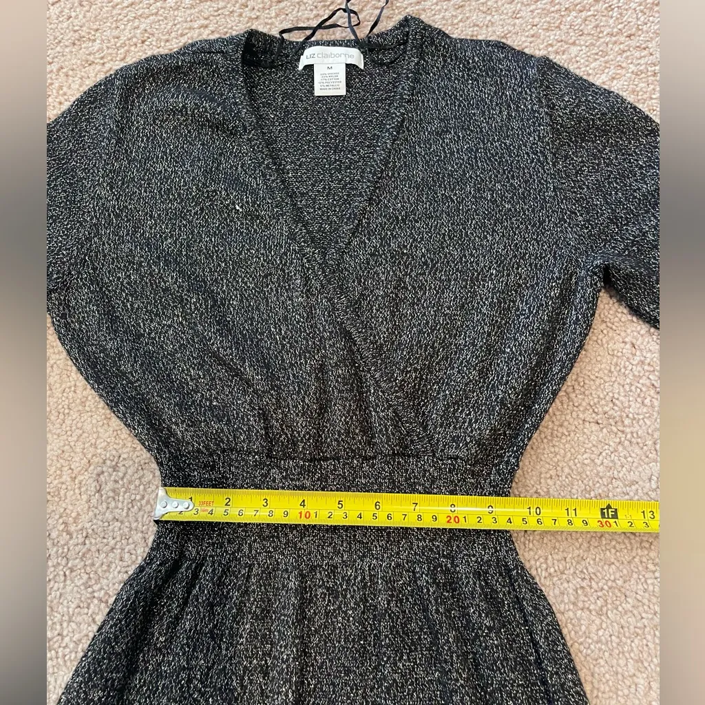 LIZ CLAIBORNE V-neck Metallic Black Glitter Sweater Dress - Image 5