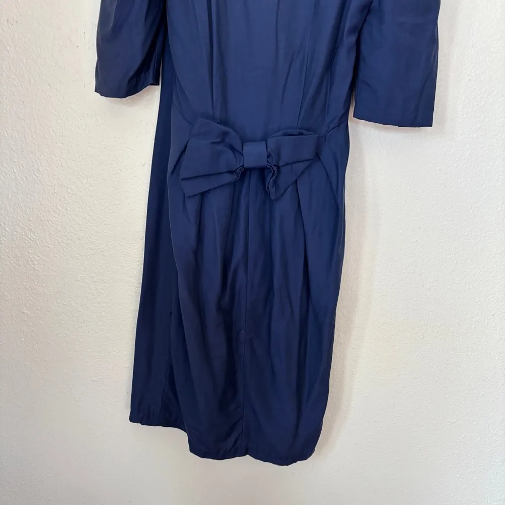 Vintage 80s Solid Button Front Short Sleeve Bow Back Dress - Image 7