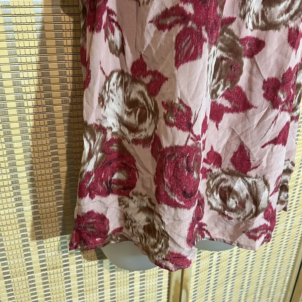 Talbots Pink Red Brown Large Roses Floral Sleeveless 100% Silk Tank Top 14 - Image 6