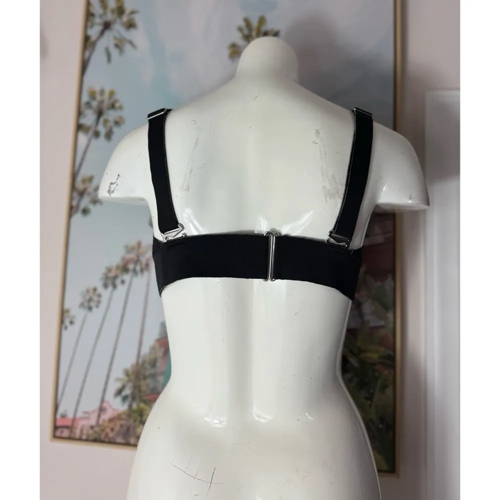 H&M Black Triangle Plunge V-Neck Bikini Top Thick Strap Swimwear Size 14 XL - Image 3