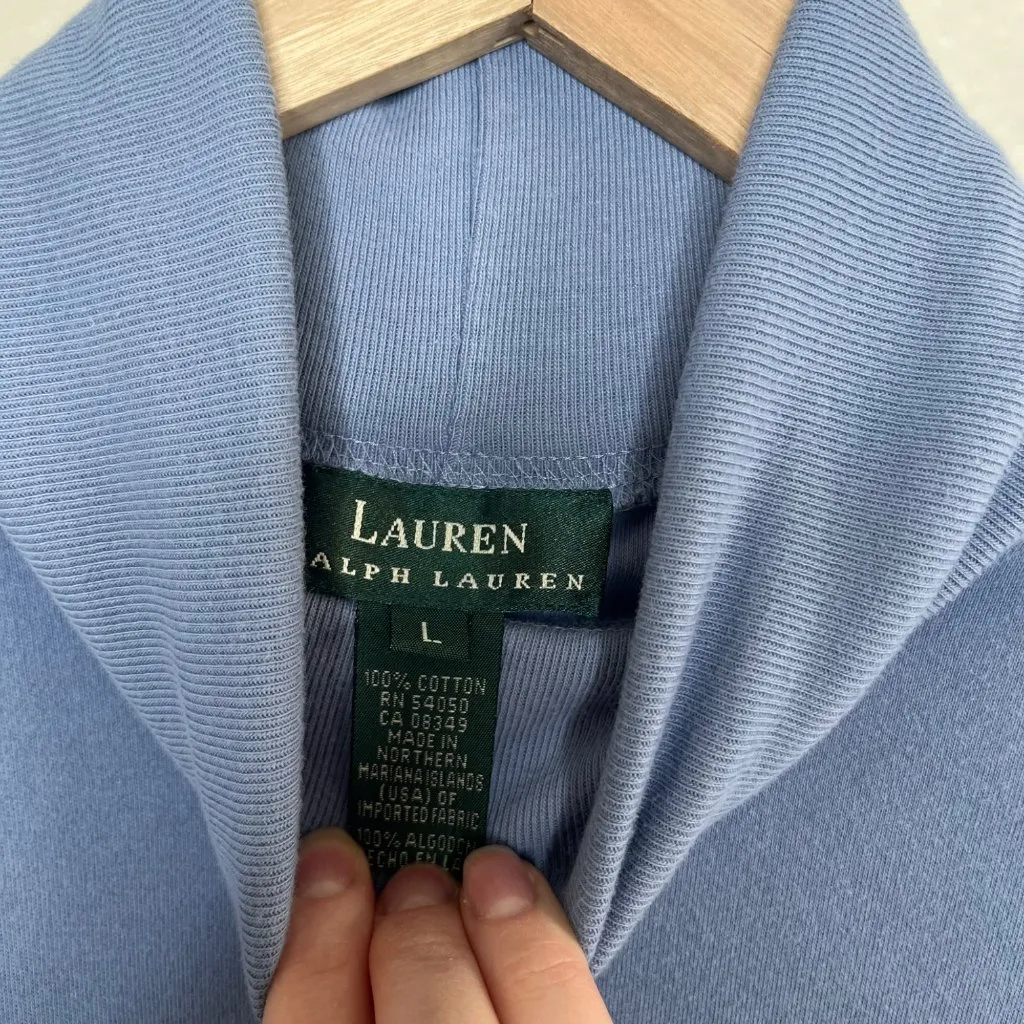 Lauren Ralph Lauren Cotton Periwinkle Blue Turtleneck Long Sleeve Shirt Large - Image 9