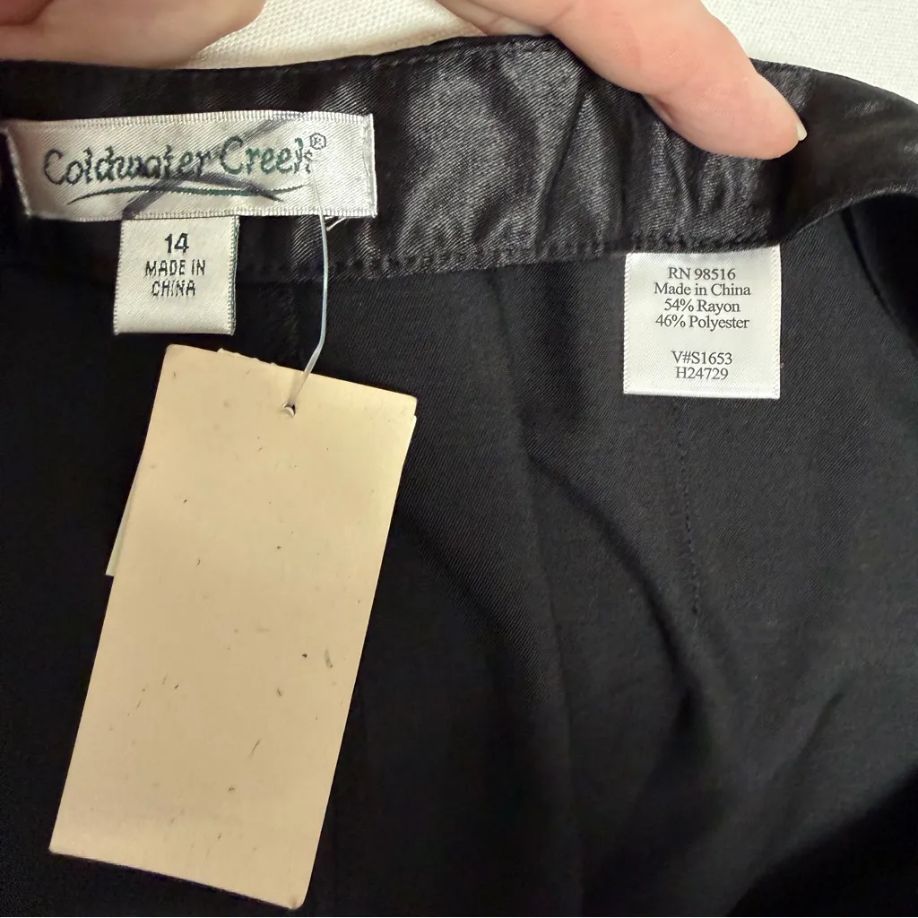 Coldwater Creek Pants Satin Silky Wide Leg Flat Front Party Cocktail Black - Image 9