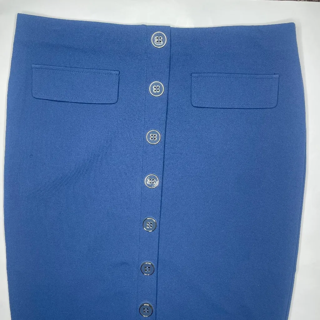 NYCC Women's Cobalt Blue Gold Button Pocket Pencil Skirt Sz M Career Event Size M - Image 6