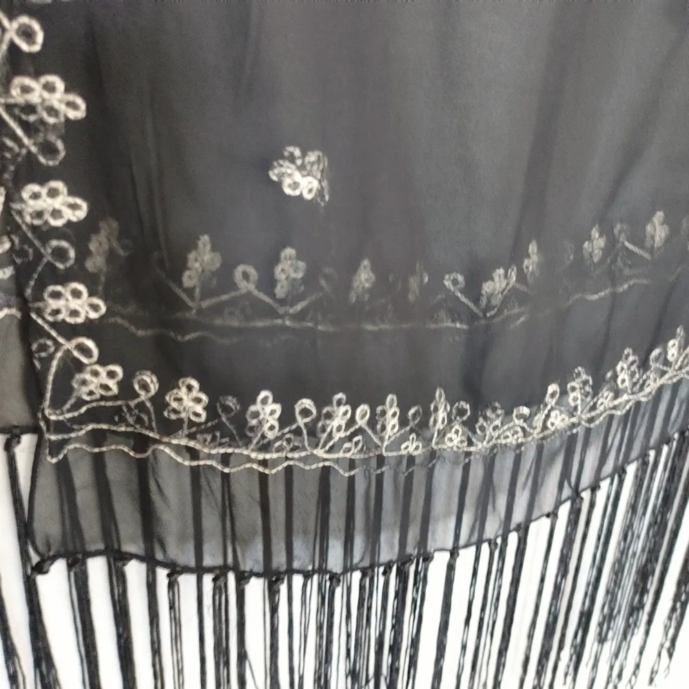 Boho Wrap Scarf Shawl w/ Fringe Black - Image 6