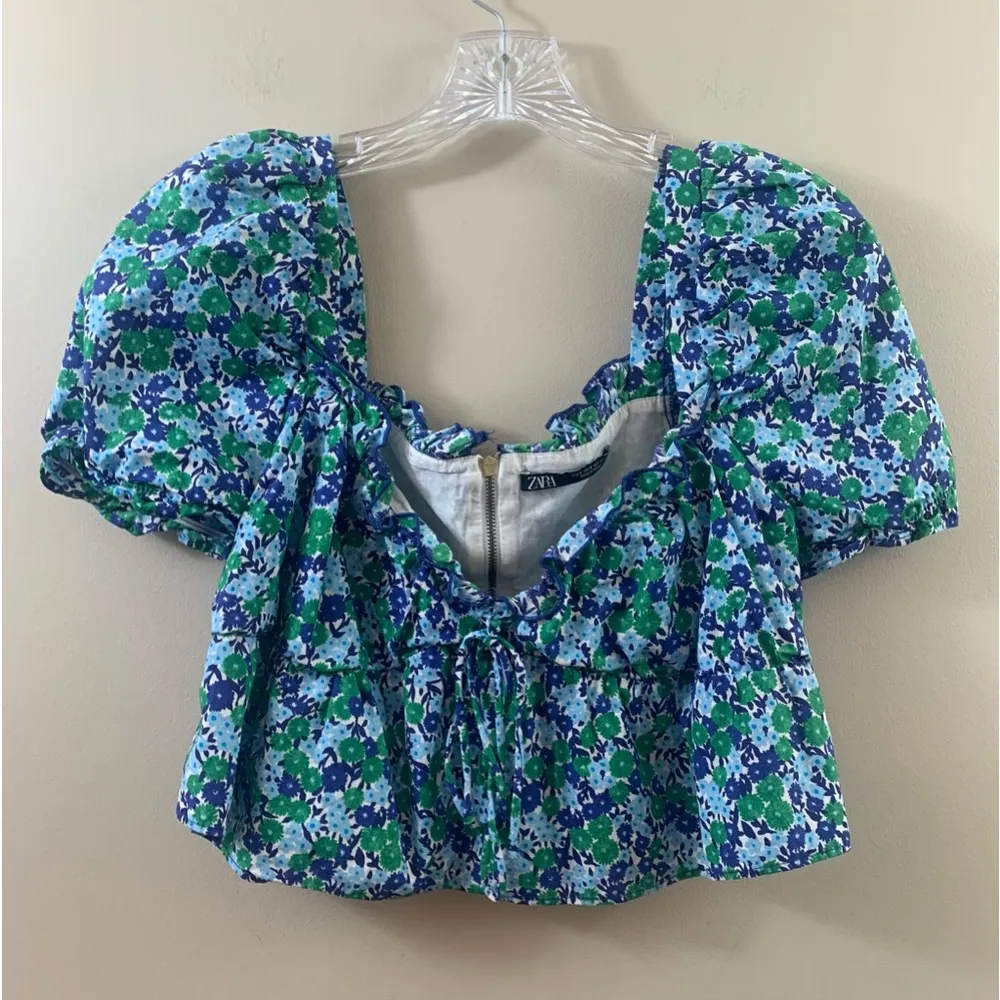 Zara Floral Peasant Ruffle Cropped Top - Image 2