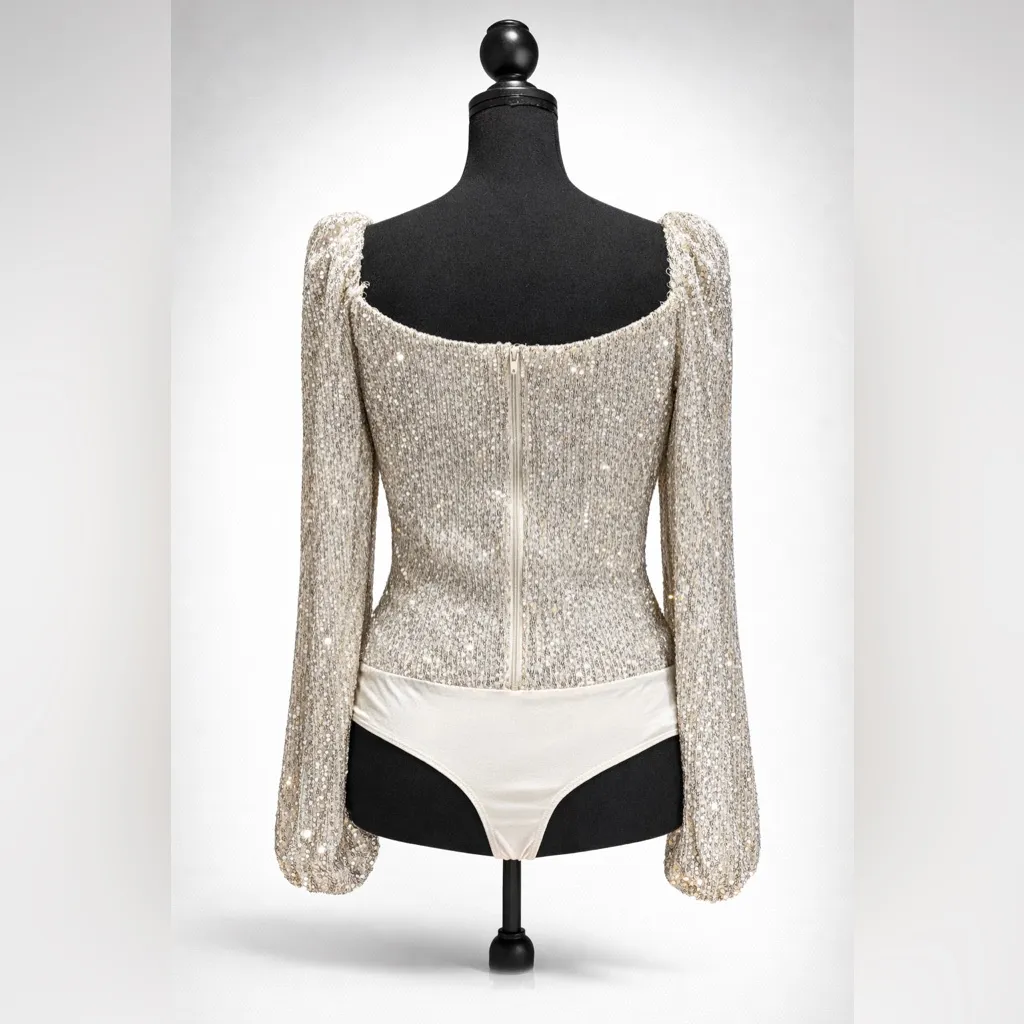 Windsor Gold Sequin Long Sleeve Bodysuit Medium - Image 2