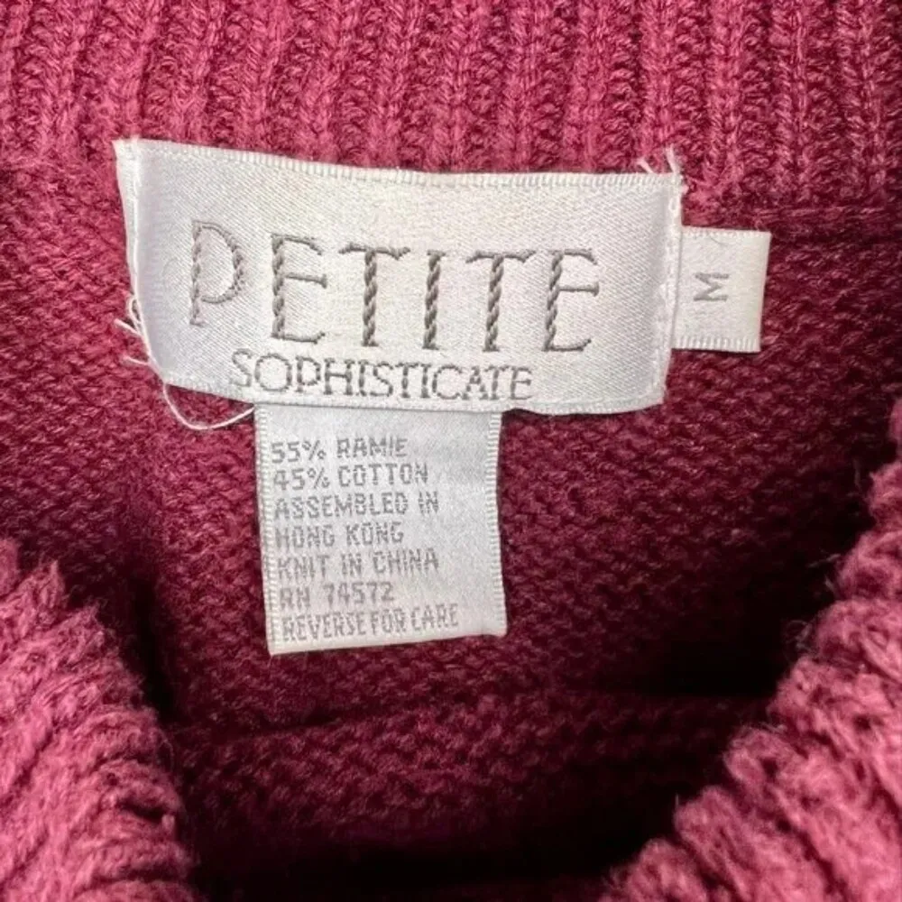 Petite Sophisticate Vintage Maroon Knit Sweater Embroidered Fall Leaves Medium - Image 2