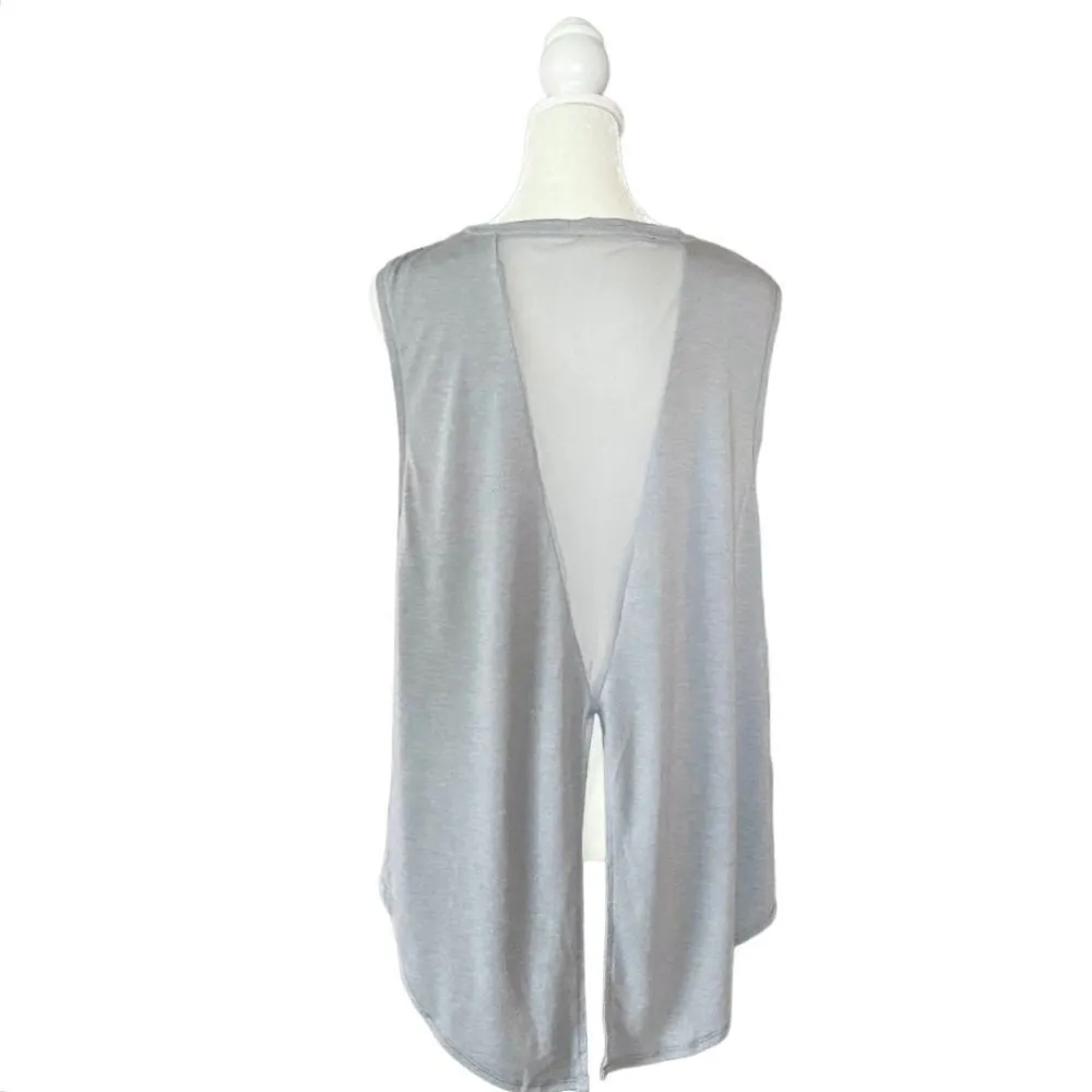 Xersion Gray Tank Top Run Rest Rose Mesh Split Hem XL - Image 6