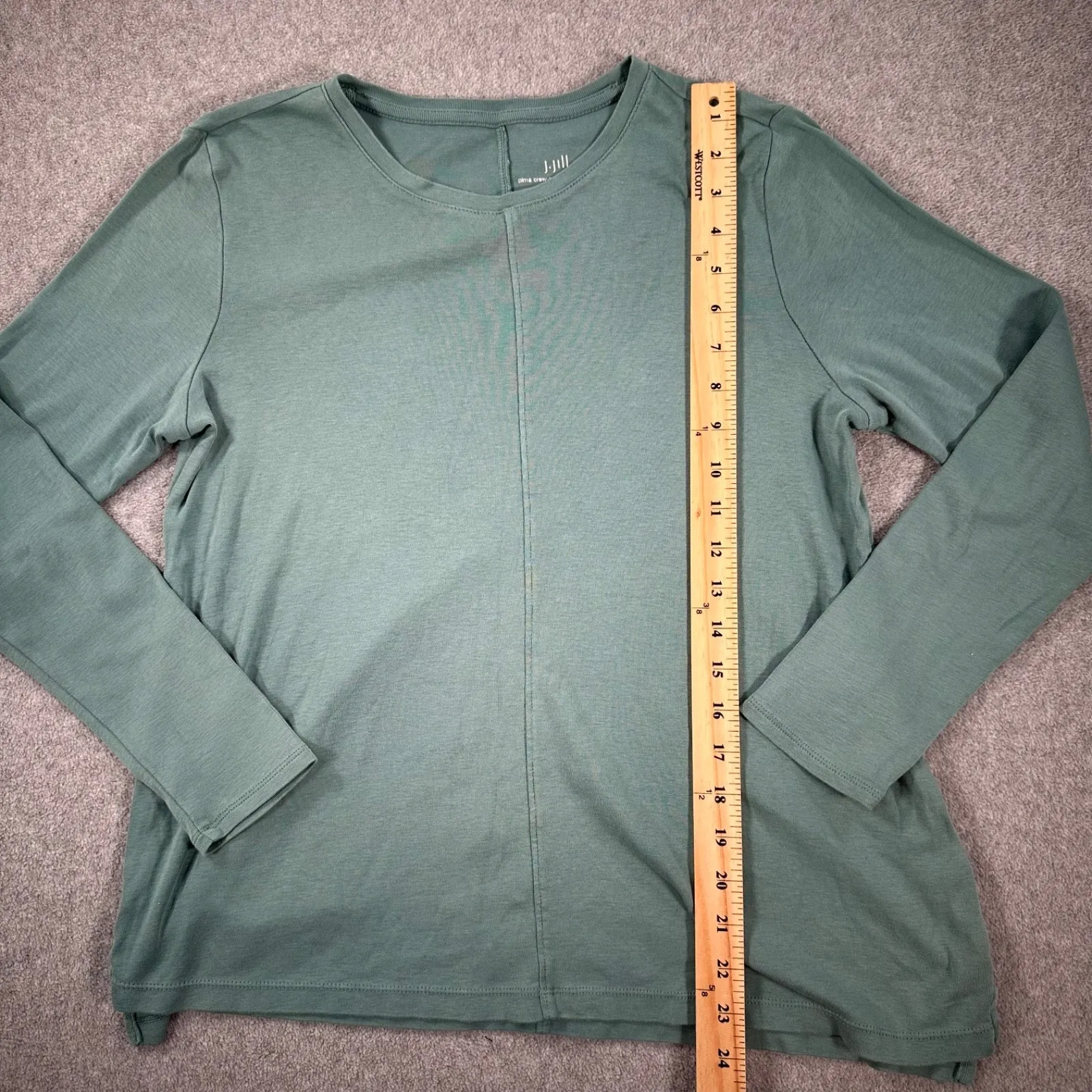 J.Jill Pima Crew Neck High Low Tee Shirt Women's Petite Medium Green Long Sleeve Size undefined - Image 5