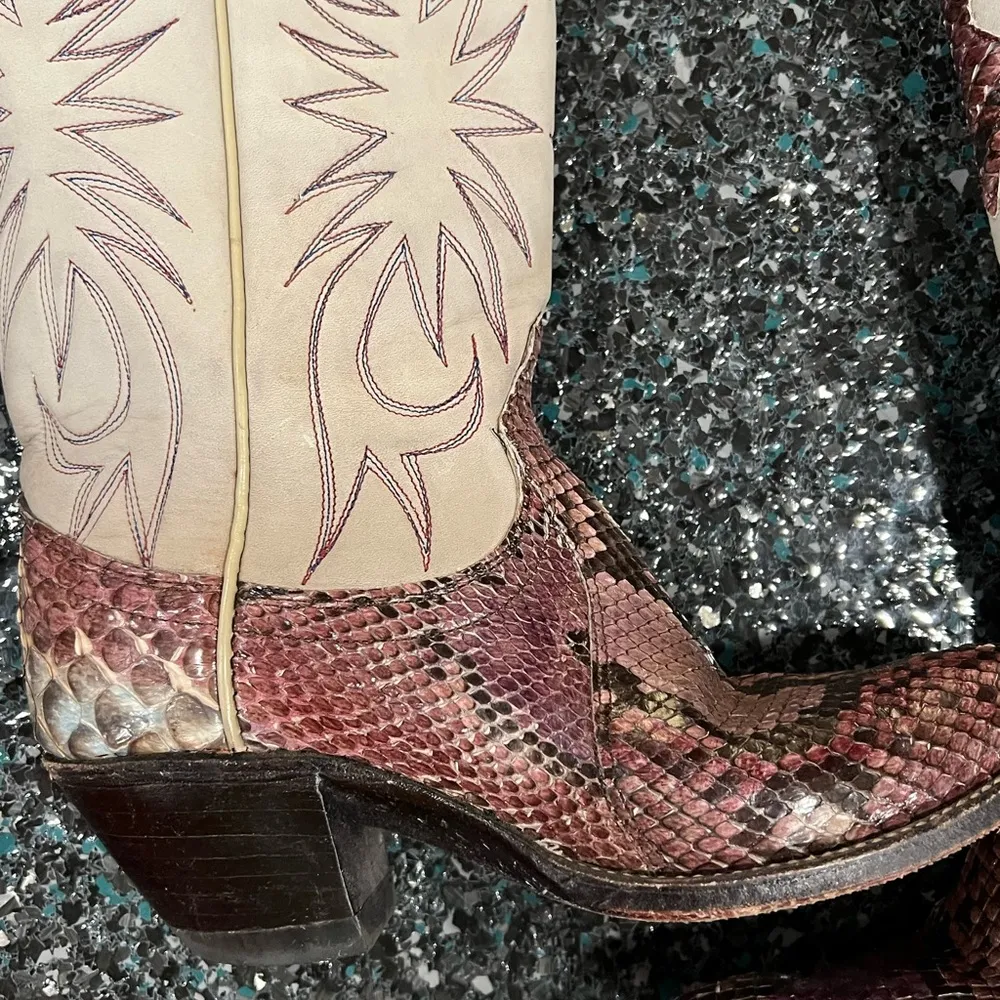 Vintage Dan Post Multicolor Snake Leather Cowboy Boots 4208 Women 6 C W/ Box - Image 4