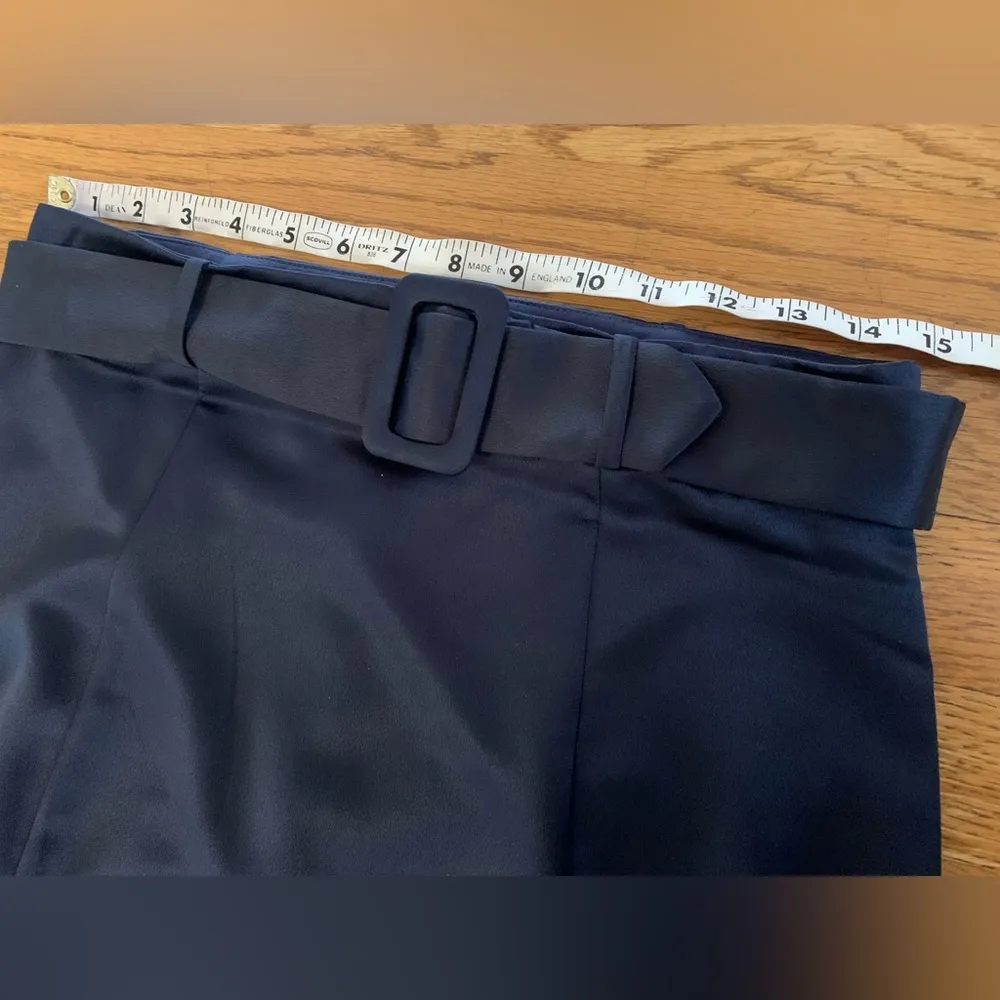 High waist belted Silky Satin ruffle hem midi skirt blue size M - Image 10