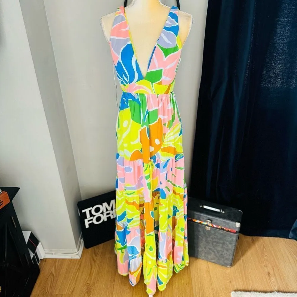 Maaji Selvatik Marea‎ Knit Cover-Up Maxi Dress, Yellow/Blue Size Medium 6/8, NWT - Image 7