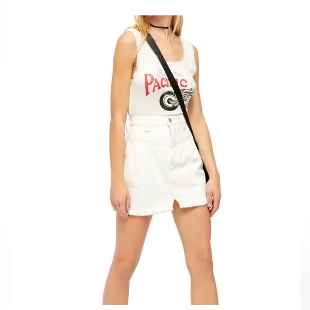 Free People We the Free Side Car Mini Skirt White Clay Denim Skirt Size 25 - Image 2