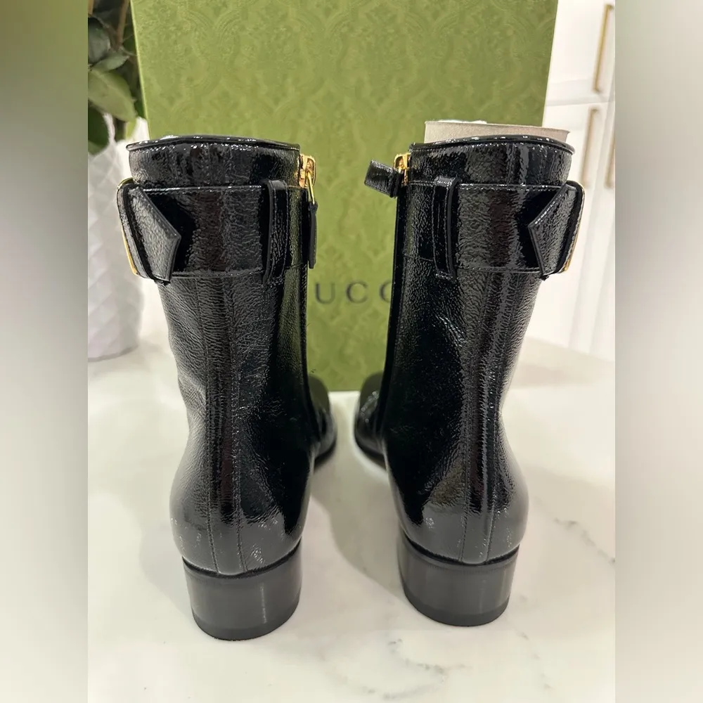 Gucci Retro G Patent Leather Booties - Image 5