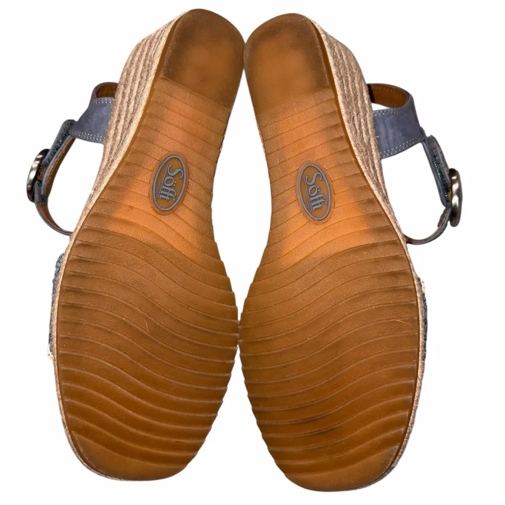 Sofft Inez Blue Leather Whipstitch Espadrille Wedge Sandals Shoes size 9 - Image 10