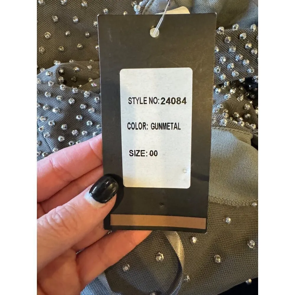 La Femme Dress Women 00‎ Gray Gunmetal Beaded High Neck Cut Out Formal Gown Prom - Image 15