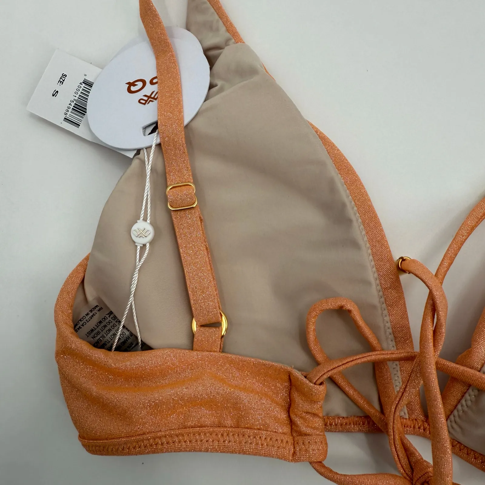 PQ SWIM PILYQ Citrine Skylar Halter Bikini Top SZ Small NWT Swim Shimmer Orange - Image 13