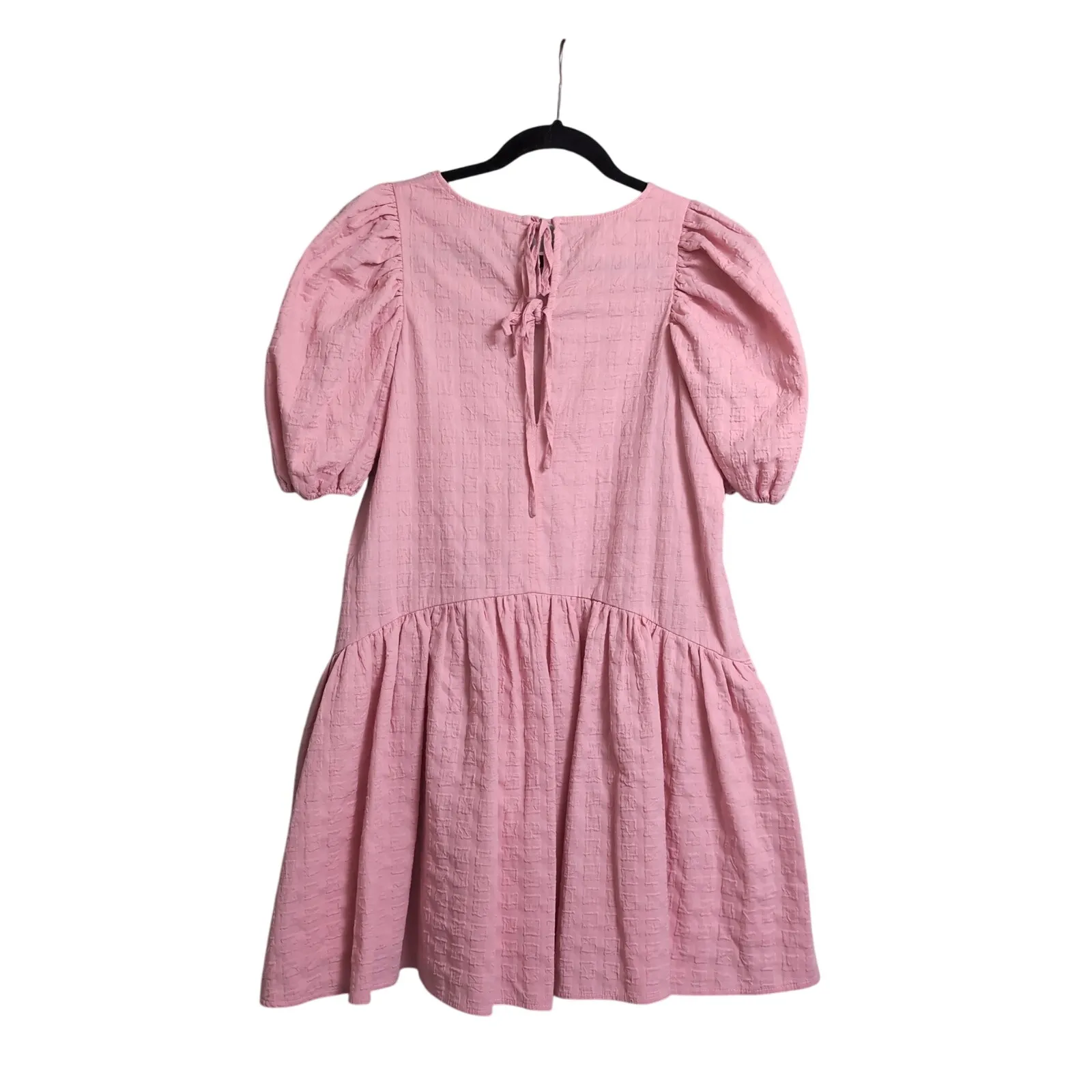 English Factory Penelope Mini Dress Pink Puff Sleeve Tie Back Textured Size S - Image 9