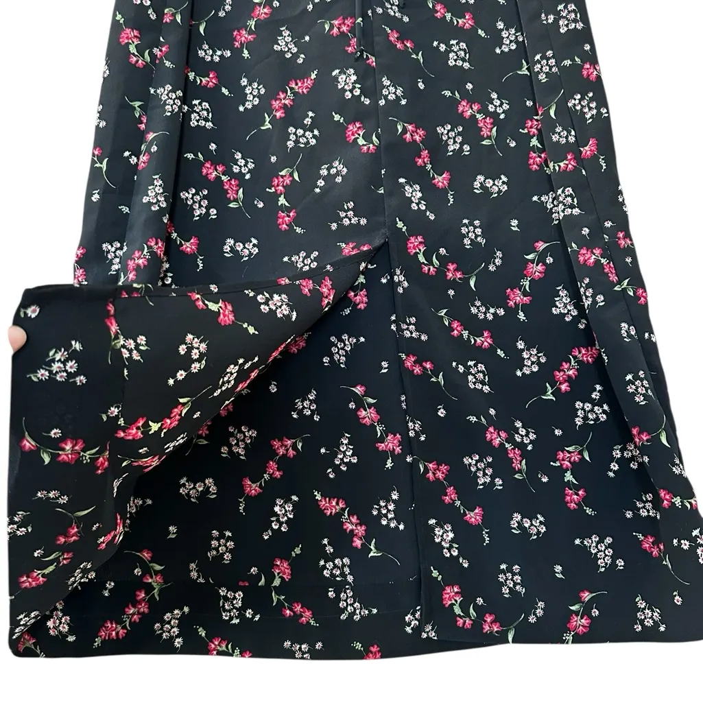 Vintage Midi Dress Tie Back 90s Boho Grunge WhimsiGoth Black Floral Size L Size L - Image 5