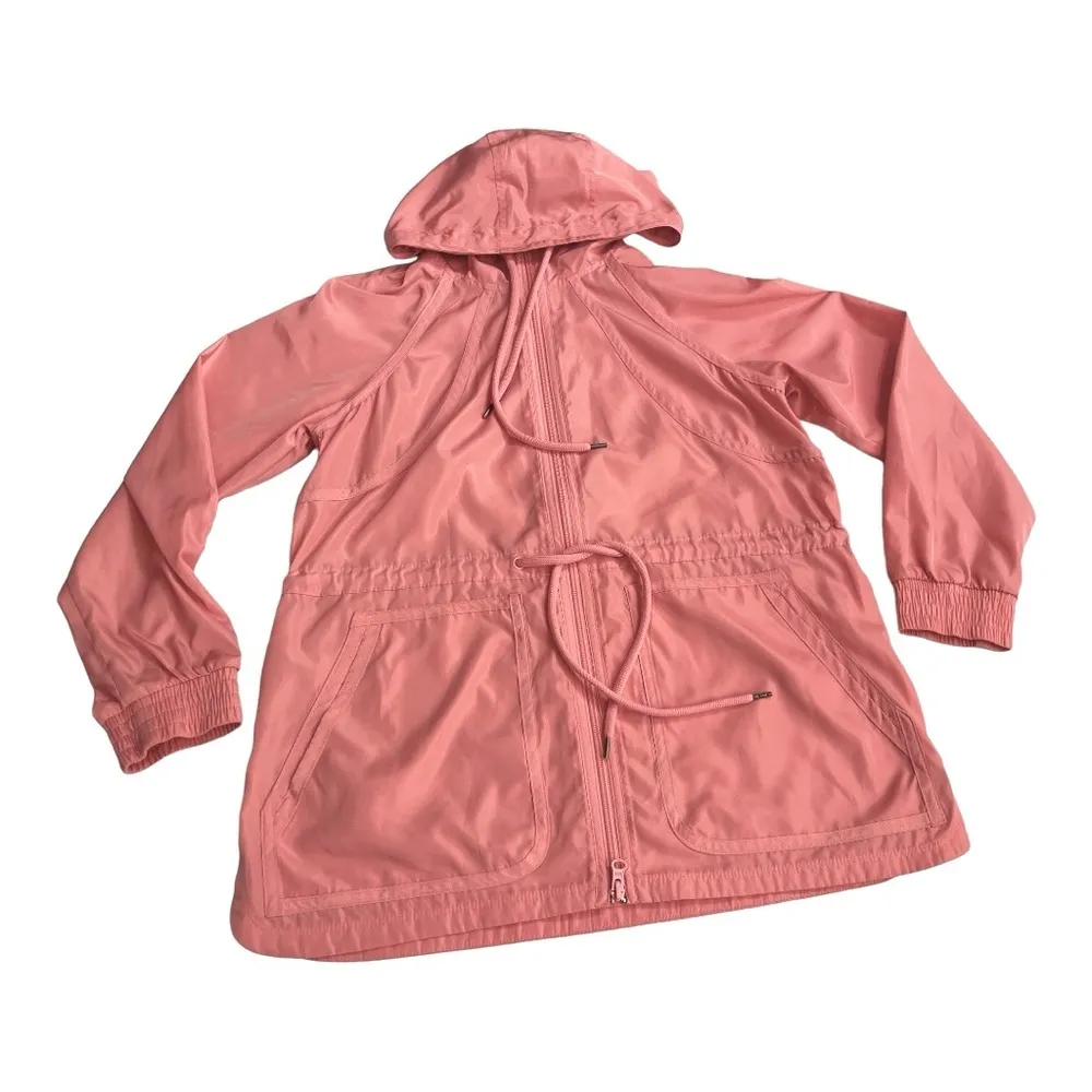 T by Talbots  Pink lightweight 
Hooded Cinched Waist Woven jacket size P - Image 7