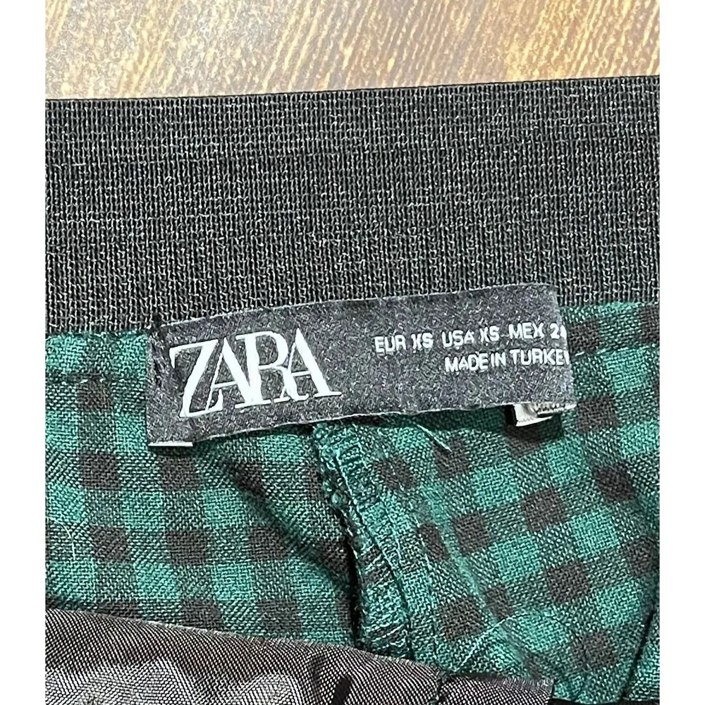 Zara Jogger Waist Pants Green/Black Plaid Size XS - Image 2