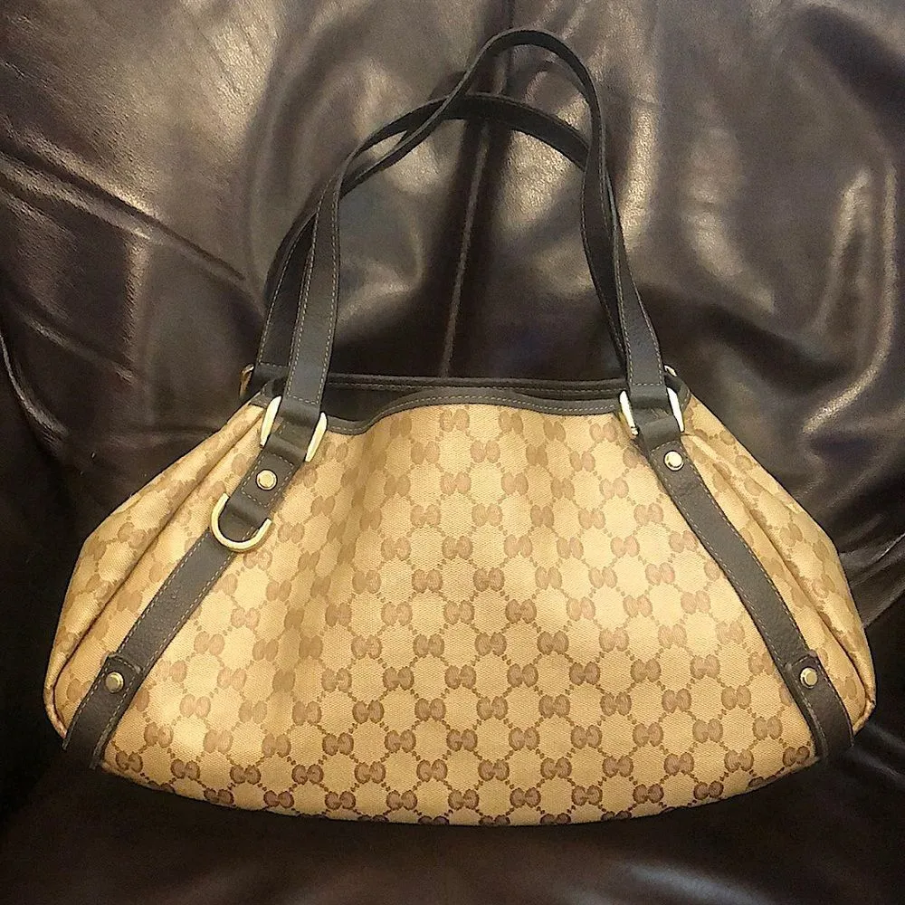 Vintage  Crystal Abbey Coated Canvas Brown Leather Handles D Ring Shoulder Bag - Image 16