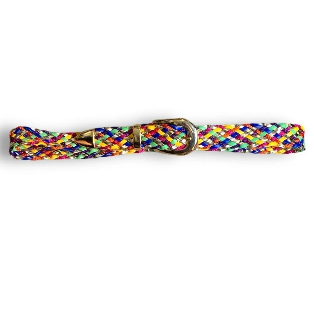 Vintage Multicolor Rainbow Braided Statement Belt Gold - Image 2