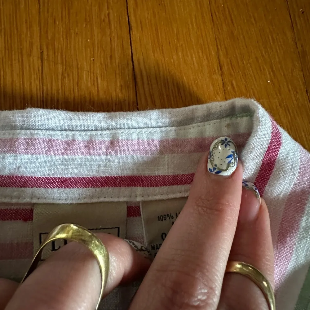 L.L.Bean  Pink/Green/White 100% Button-Up Linen Shirt, Size Medium - Image 5