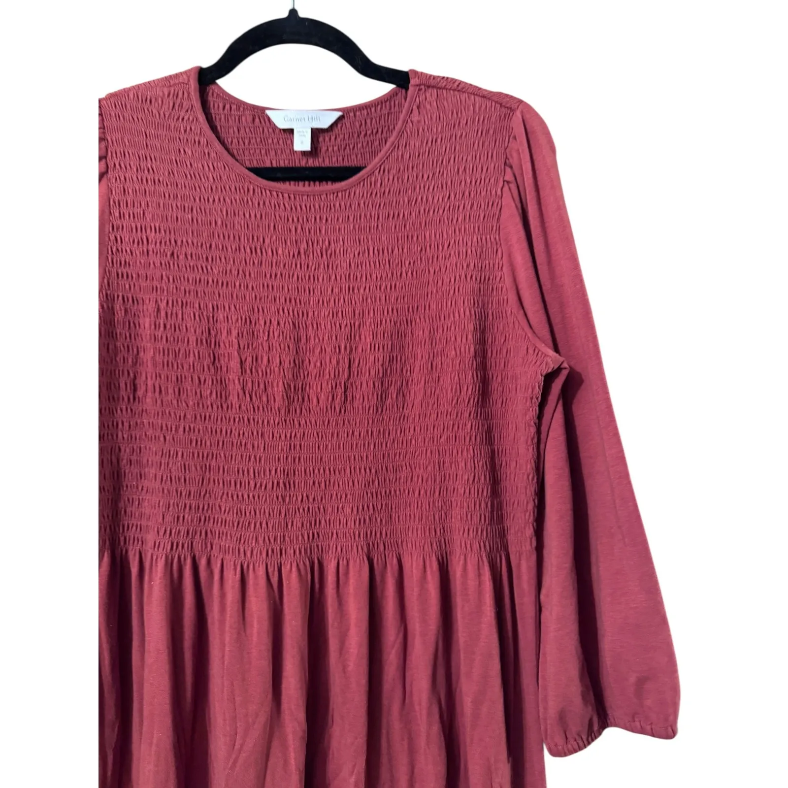 Garnet Hill Smocked Bodice Maxi Dress Red  Organic Cotton Blend Size S - Image 2