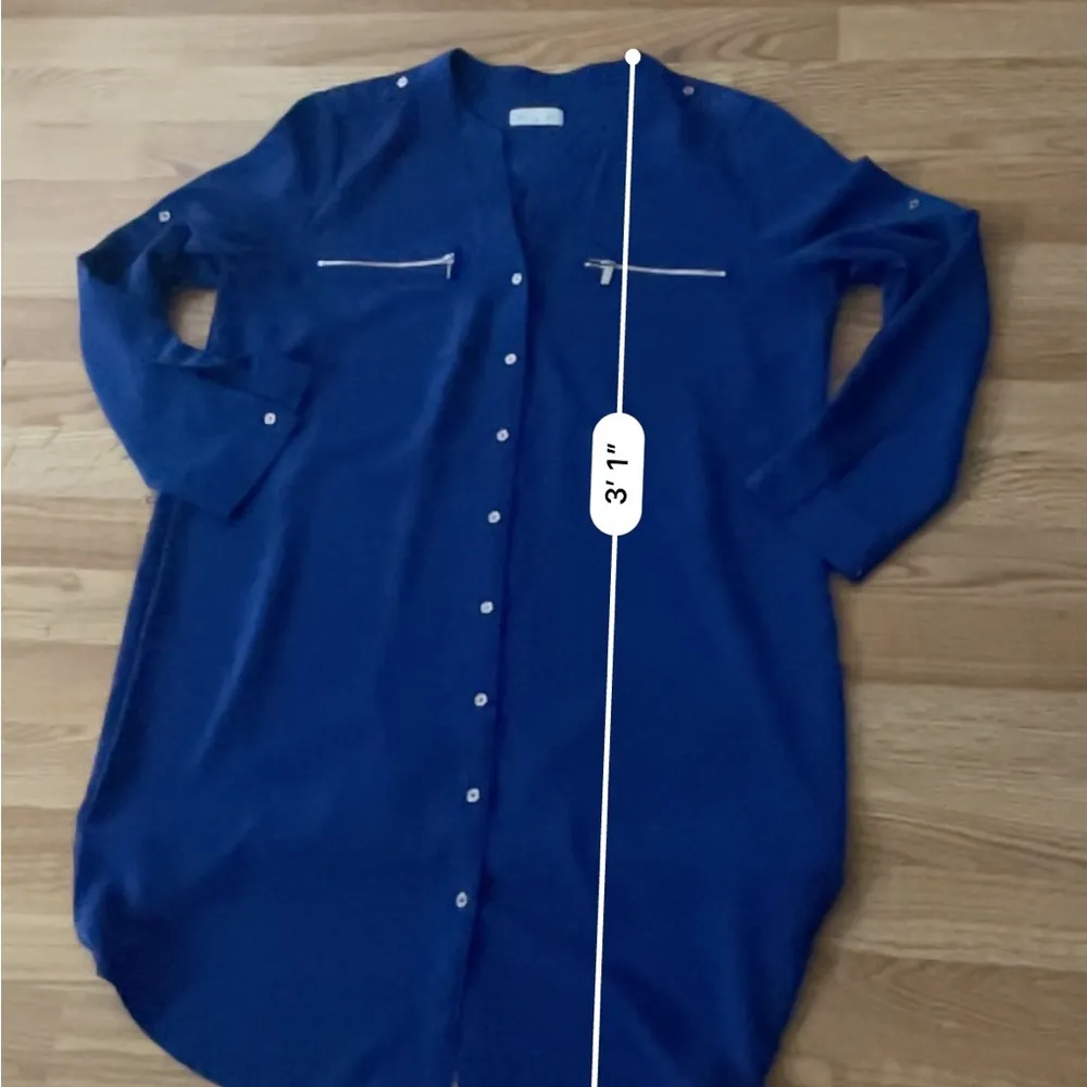 Calvin Klein Cobalt Blue button down shirt dress size 14 tunic long sleeve - Image 8