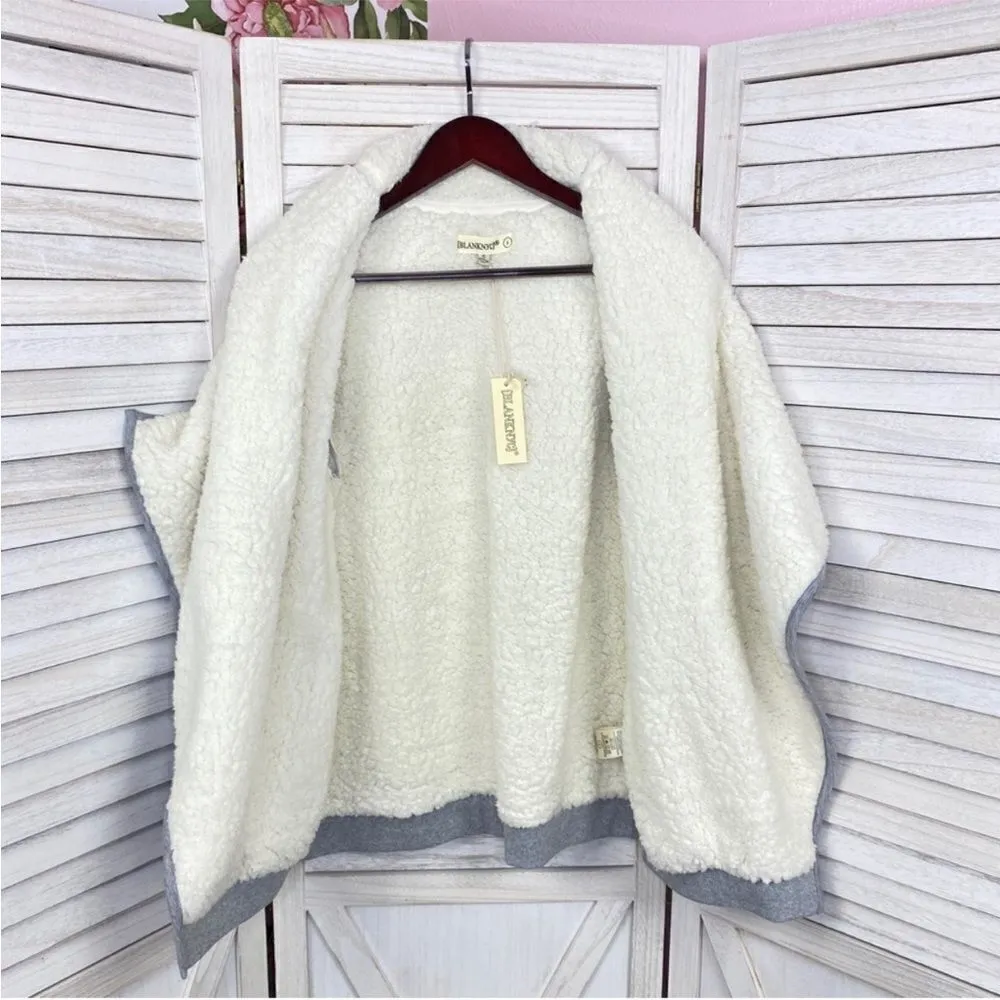 Blank NYC Faux Sherpa Lined Cocoon Jacket Jersey Knit Gray Cream Small Open‎ - Image 9