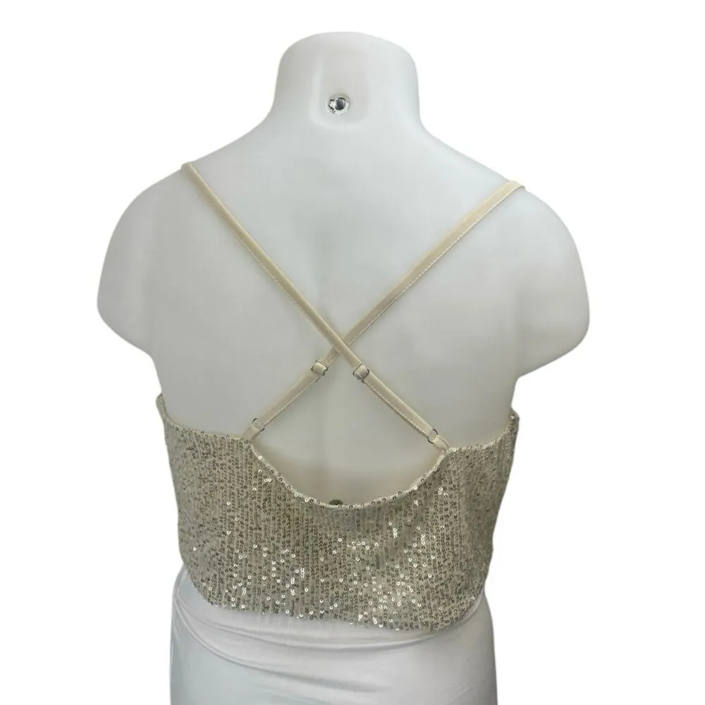 Forever 21 Silver Sequin Sleeveless Cowl Neck Cami Camisole Crop Tank Top Sz 1X - Image 2