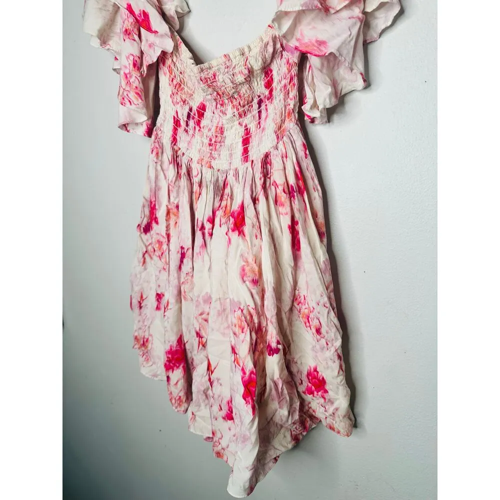 MISA Los Angeles Pink Floral Dima Shirred Ruffled Mini Dress Size Small - Image 6