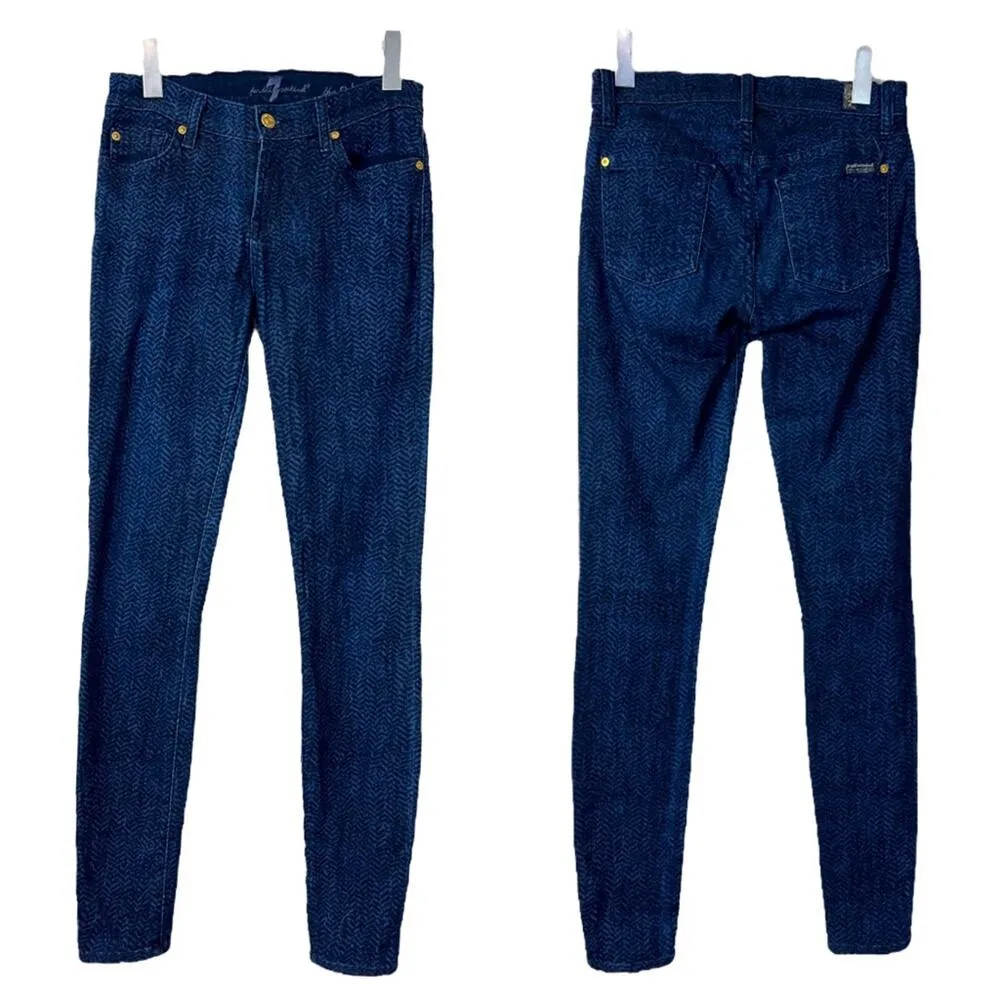 7 for All Mankind Jeans The Skinny Ankle Dark Blue Wash Herringbone Size 26 - Image 12