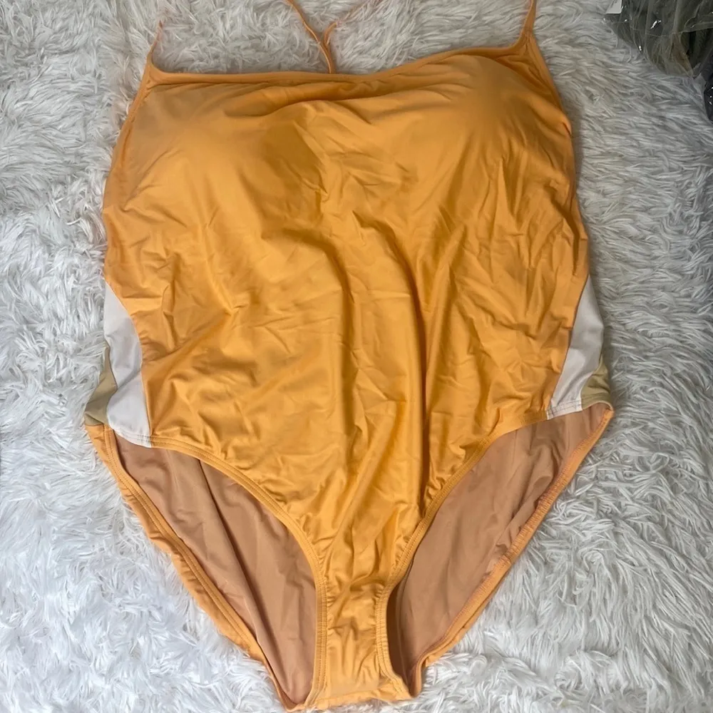 J Crew Active Colorblock One Piece Orange Sherbet Colored Swimsuit 24 NWT - Image 2