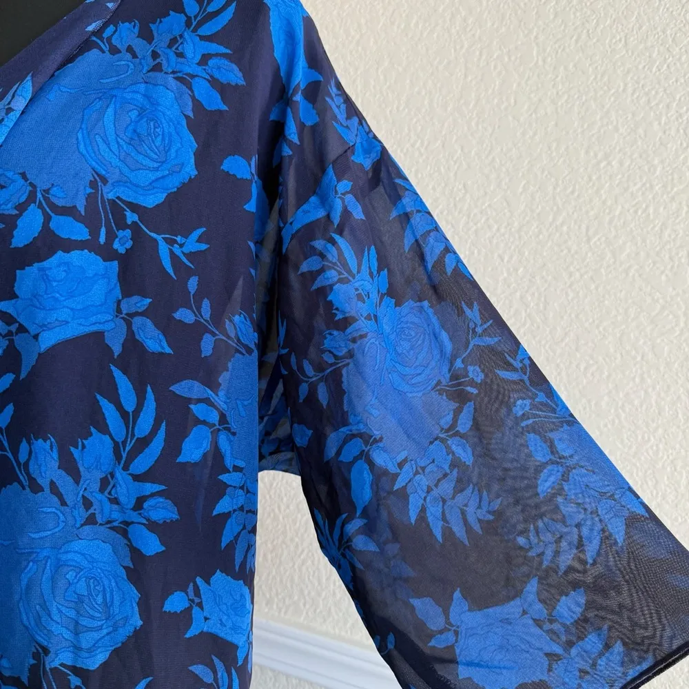 Boho Kimono Cover Up Beach Cardigan Duster Flowy Long Navy Blue Floral Polka Dot - Image 9