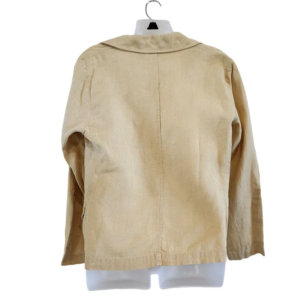 Chico's Long Sleeve Lightweight Casual Office Linen Blazer Pale Yellow Sz Small - Image 3