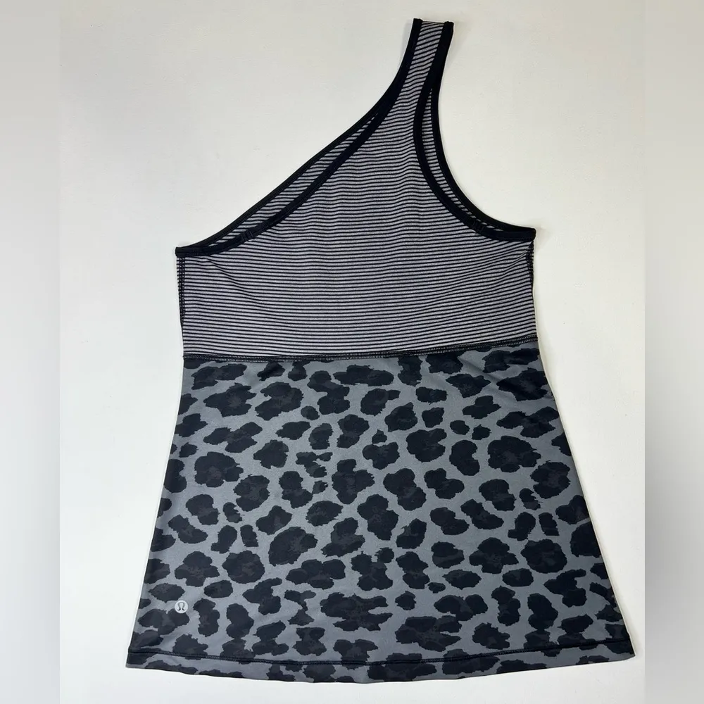 Lululemon Meshed Up Tank Top One Shoulder Leopard Striped Mini Pop Black Gray 6 - Image 9