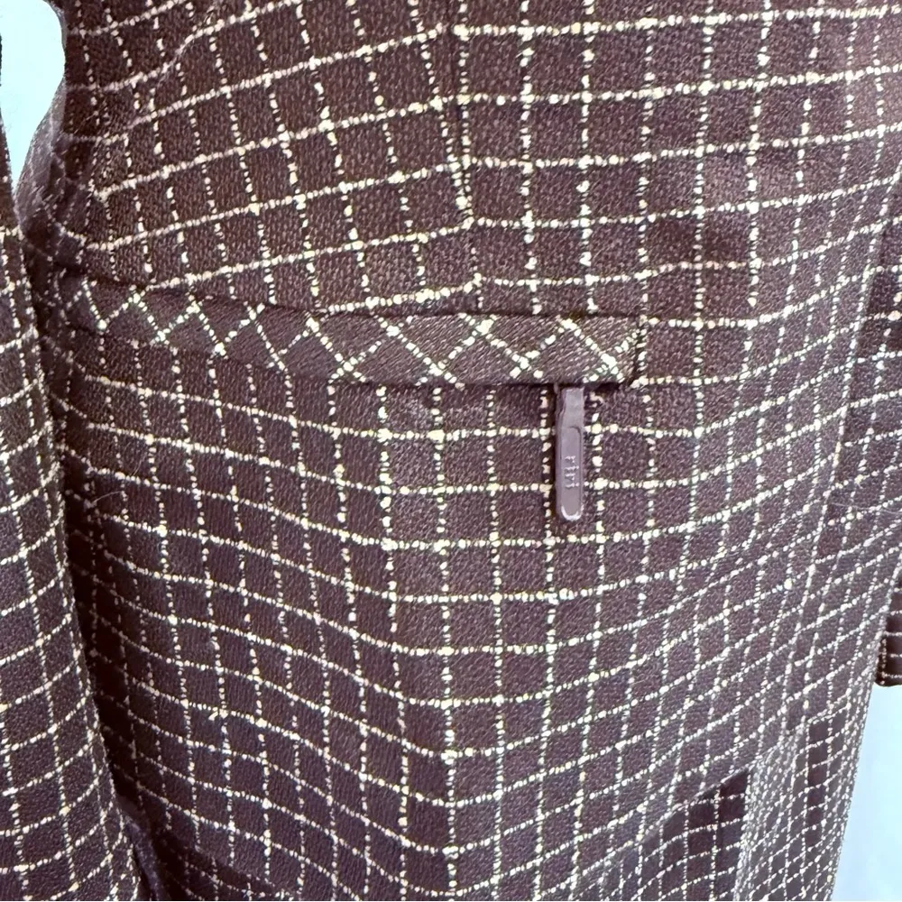 Vintage Y2K Georgiou Studio Skirt Suit Brown Windowpane Blazer Office Size 14,10 - Image 5