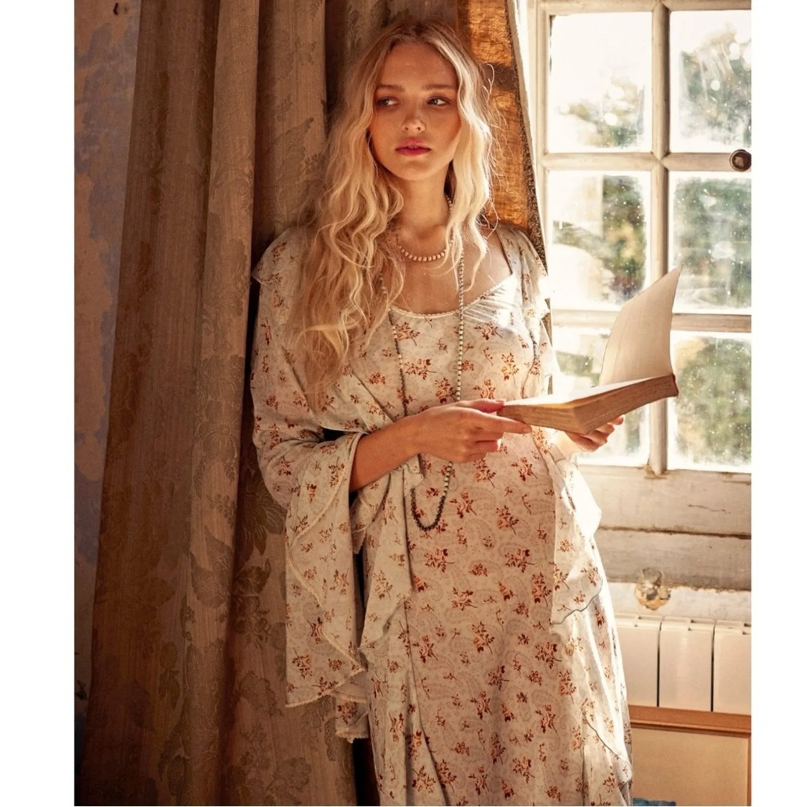 Spell & The Gypsy Ethereal Bohemian Witchy Fleur Frill Bias Maxi Dress Medium White - Image 9