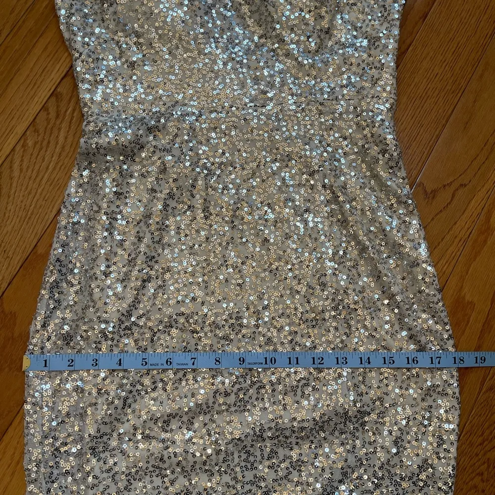 Eliza J. One-Shoulder with cutouts Maxi Sequins Gown Dress Prom Champagne Sz 8 - Image 13