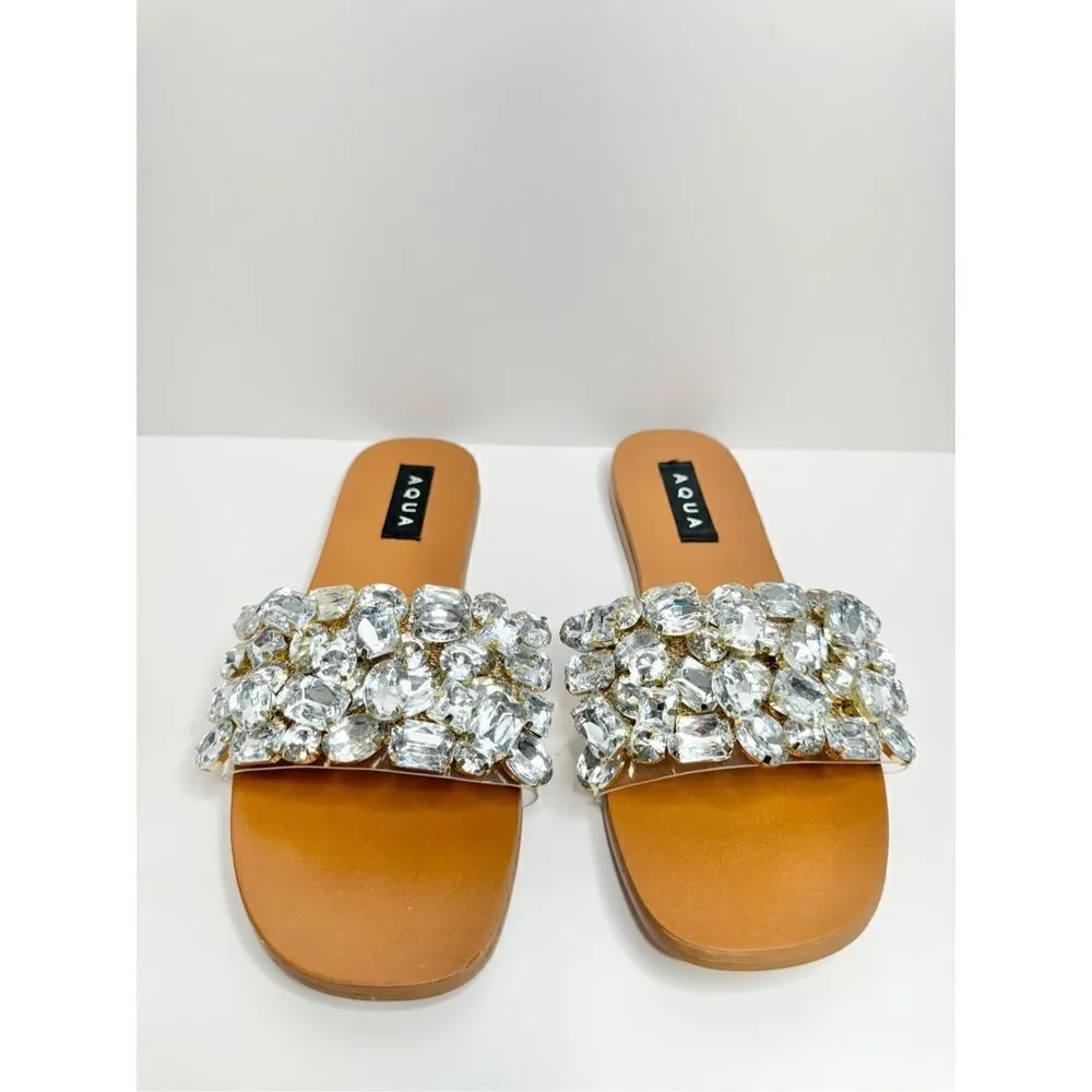AQUA Sandals Womens Size 8.5 Embellished Open Toe Summer Slides NEW - Image 6