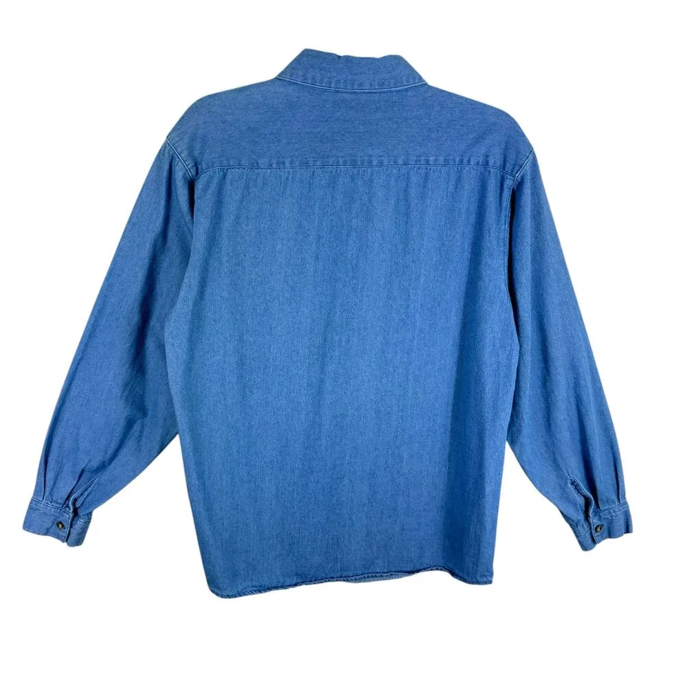 Vintage Christopher & Banks Elephant Embroidered Button Up Jean Shirt Size M - Image 2