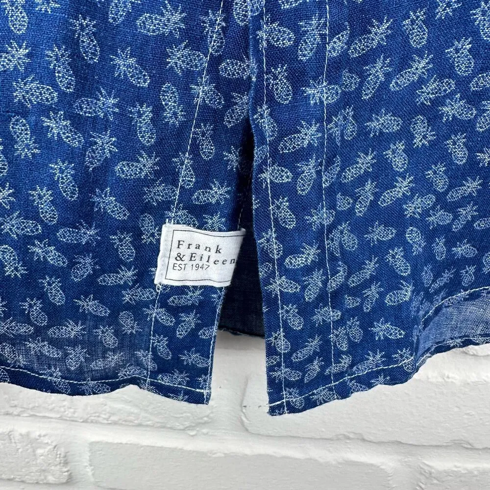 Frank & Eileen Blue Linen Pineapple Button Up Shirt front pocket lightweight XS - Image 6