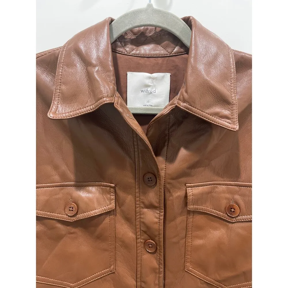 NWT Wilfred Aritzia Cognac The Ganna™ Shirt Jacket Vegan Leather Sz XS - Image 3